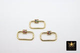 Gold Carabiner Lock, Multi Color Rainbow CZ Screw Clasps, Necklace