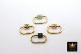 Gold CZ Mini Oval Screw Clasps, #2303 Emerald, Blue