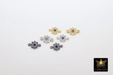 Starburst Connector Links, 2 Pcs CZ Pave Bead with Sapphire Blue CZ, Gold