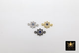 Starburst Connector Links, 2 Pcs CZ Pave Bead with Sapphire Blue CZ, Gold