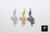 Snake Charms, Cubic Zirconia Bail Large CZ Green Eye Serpents, Blue Turquoise Gold