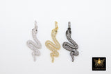 Snake Charms, Cubic Zirconia Bail Large CZ Green Eye Serpents, Blue Turquoise Gold