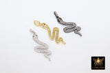 Snake Charms, Cubic Zirconia Bail Large CZ Green Eye Serpents, Blue Turquoise Gold