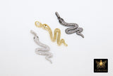 Snake Charms, Cubic Zirconia Bail Large CZ Green Eye Serpents, Blue Turquoise Gold