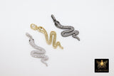 Snake Charms, Cubic Zirconia Bail Large CZ Green Eye Serpents, Blue Turquoise Gold