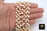 Natural Pearl Rosary Chain, Freshwater Beaded Rosary Chain CH #539, Gold Wire Wrapped