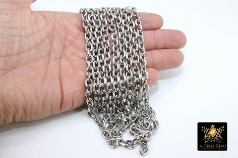 Stainless Steel Chain, Silver Steel Thick Cable Chains CH #268, 10 mm Unfinished Rolo Chunky Necklace Chains
