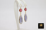 14 K Gold Pink Tourmaline Earrings, Iolite Gemstones, Dangle Ear Wire Hooks