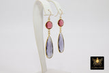 14K Gold Pink Tourmaline Earrings, Iolite Gemstones