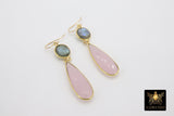 14 K Gold Filled Earrings, Pink Moonstone and Labradorite Gemstones, Dangle Teardrop Wire Hooks