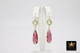 14 k Gold Fill Green Amethyst and Pink Tourmaline Earrings, Long Teardrop Gemstone Earrings, Watermelon Jewelry