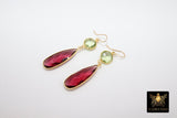 14 k Gold Fill Green Amethyst and Pink Tourmaline Earrings, Long Teardrop Gemstone Earrings, Watermelon Jewelry