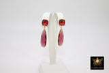 Citrine Stud Earrings, Gold, 925 Long Pink Tourmaline and Lemon Quartz Teardrop Gemstone Women's Jewelry