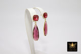 Citrine Stud Earrings, Gold, 925 Long Pink Tourmaline and Lemon Quartz Teardrop Gemstone Women's Jewelry