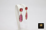 Citrine Stud Earrings, Gold, 925 Long Pink Tourmaline and Lemon Quartz Teardrop Gemstone Women's Jewelry