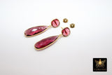 Citrine Stud Earrings, Gold, 925 Long Pink Tourmaline and Lemon Quartz Teardrop Gemstone Women's Jewelry