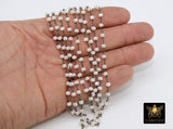 Light Cream Ivory Chain, 4 mm Gold Wire Wrapped Chains CH #302, Beaded Chain