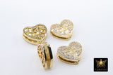 CZ Pave Heart Slider Charms,AG #760, Gold Best Friends 3D Charms