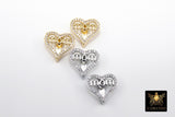 CZ Pave Heart Slider Charms, Gold, Silver Mom Charms