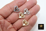 CZ Pave Heart Slider Charms, Gold, Silver Mom Charms