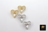 CZ Pave Heart Slider Charms, Gold, Silver Mom Charms