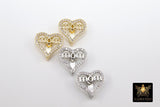 CZ Pave Heart Slider Charms, Gold, Silver Mom Charms