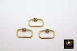 Gold Carabiner Lock, Multi Color Rainbow CZ Screw Clasps, Necklace