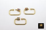 Gold Carabiner Lock, Multi Color Rainbow CZ Screw Clasps, Necklace