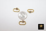 Gold Carabiner Screw Lock, CZ Oval Clasps in Silver Bracelet Findings #2302, Small