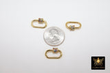 Gold Carabiner Screw Lock, CZ Oval Clasps in Silver Bracelet Findings #2302, Small