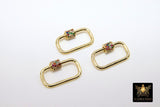 Gold Carabiner Lock, Multi Color Rainbow CZ Screw Clasps, Necklace