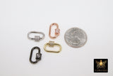 Gold Carabiner Screw Lock, CZ Oval Clasps in Silver Bracelet Findings #2302, Small