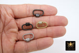 Rope Carabiner Lock, CZ Pave Mini Textured Screw Clasps, Small - 1 Small Oval Clasp / Silver