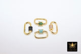 Gold CZ Mini Oval Screw Clasps, #2303 Emerald, Blue