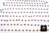 22k Gold Plated Amethyst Rosary Chain, 4 mm Purple Crystal Beaded Chains CH #305, LSU Jewelry Bulk