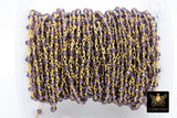 22k Gold Plated Amethyst Chain, 4 mm Purple Crystal Beaded Chains CH #305, LSU Jewelry Bulk