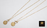 Coin Necklace, Medallion 14 K Gold Toggle Double Wrap Choker, Cross Coin