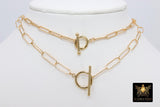 14 K Gold Large Toggle Bar Necklace, Large Double Wrap Rectangle Oval Chain Link Everyday Choker