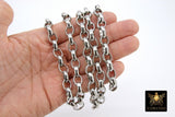 Stainless Steel ROLO Chain, 13 mm Gold and Silver Chains CH #234, Large Unfinished Jewelry Chains By the Yard