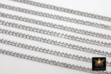 Stainless Steel Chain, 304 Silver Flat Dainty Curb Chains CH #213, 7 mm Unfinished Flat Diamond Cut Chains