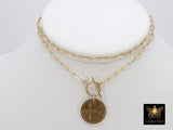 Coin Necklace, Medallion 14 K Gold Toggle Double Wrap Choker, Cross Coin