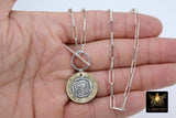 Silver Coin Necklace, 925 Sterling Silver Medallion Toggle Wrap Necklace, Rectangle Chain Tiger or 6 other Gold Coin