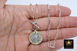 Silver Coin Necklace, 925 Sterling Silver Medallion Toggle Wrap Necklace, Rectangle Chain