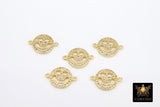 CZ Micro Pave Smiley Face Connectors, Gold Cubic Zirconia Happy Face For Bracelet, Necklace Charms