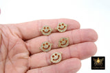 CZ Micro Pave Smiley Face Charms, Gold Cubic Zirconia Happy Face For Bracelet #553, Tiny Necklace Charms 9 x 10 mm