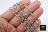 CZ Chain By The Yard, Genuine Diamond Shape CZ Bezel Chain Gold CH #548, Silver Wholesale Cz Connector Chains