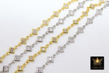 CZ Chain By The Yard, Genuine Diamond Shape CZ Bezel Chain Gold CH# 548, Silver Wholesale Cz Connector Chains