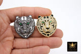 Tiger Head Pendant, CZ Micro Pave Black Tiger Saber Tooth AG# 663, White Tiger Cubic Zirconia Charms for Necklace