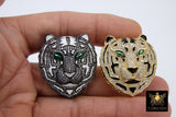 Tiger Head Pendant, CZ Micro Pave Black Tiger Saber Tooth AG# 663, White Tiger Cubic Zirconia Charms for Necklace