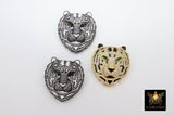 Tiger Head Pendant, AG #663, CZ Micro Pave Gold Tiger Pendant with Bail
